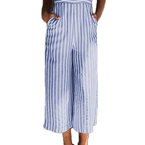 Periwinkle Light Blue & White Stripe Jumpsuit - Picture 2 of 8
